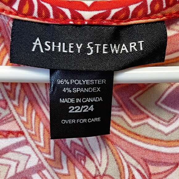 Ashley Stewart Paisley Print Dress 22/24 Vibrant Red & Orange short sleeves - Picture 2 of 9